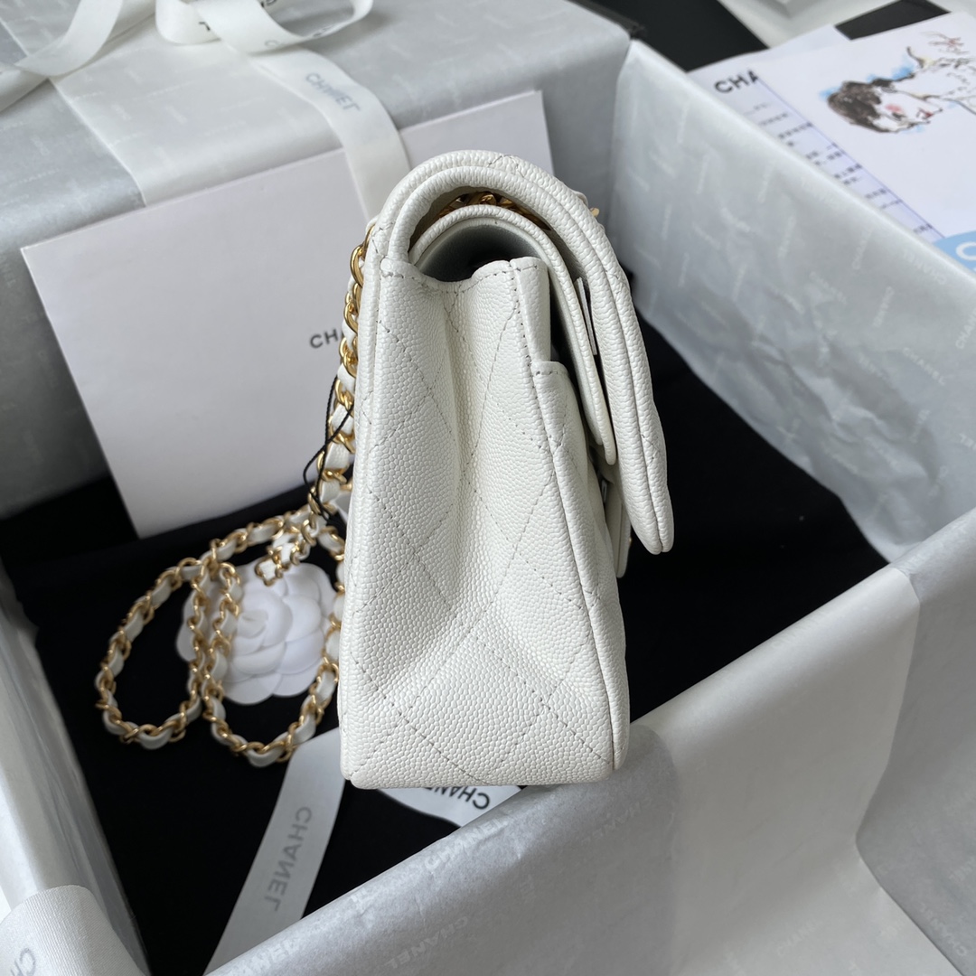 Classic Flap Caviar Bag A01113 White/Gold